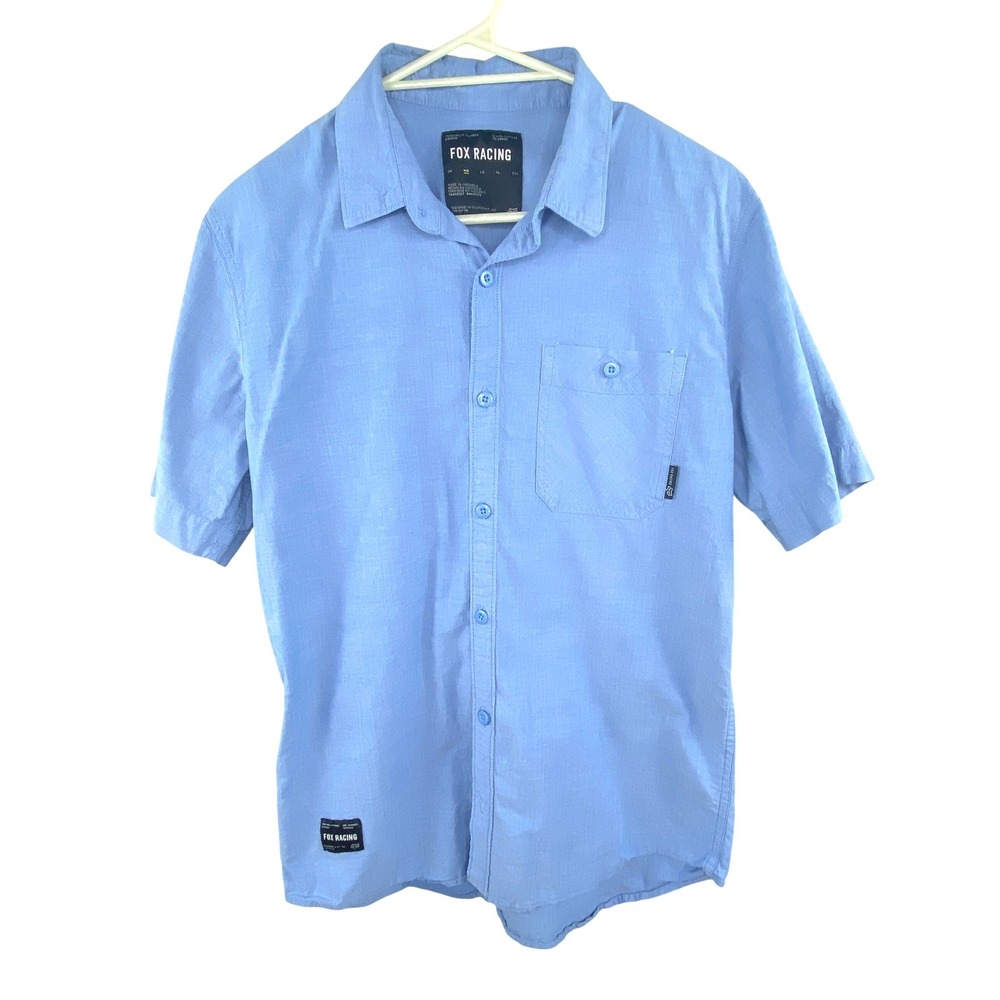 Fox Racing Mens Button Down Shirt Size‎ Medium Blue Short Sleeve Casual Moto